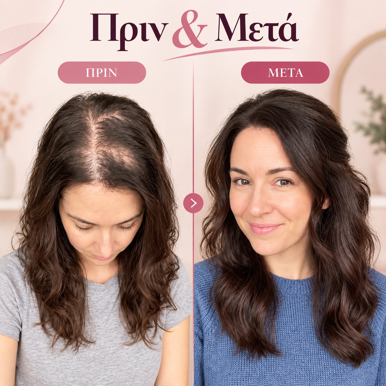 Πριν και μετά – λεπτά μαλλιά και πιο γεμάτη εμφάνιση